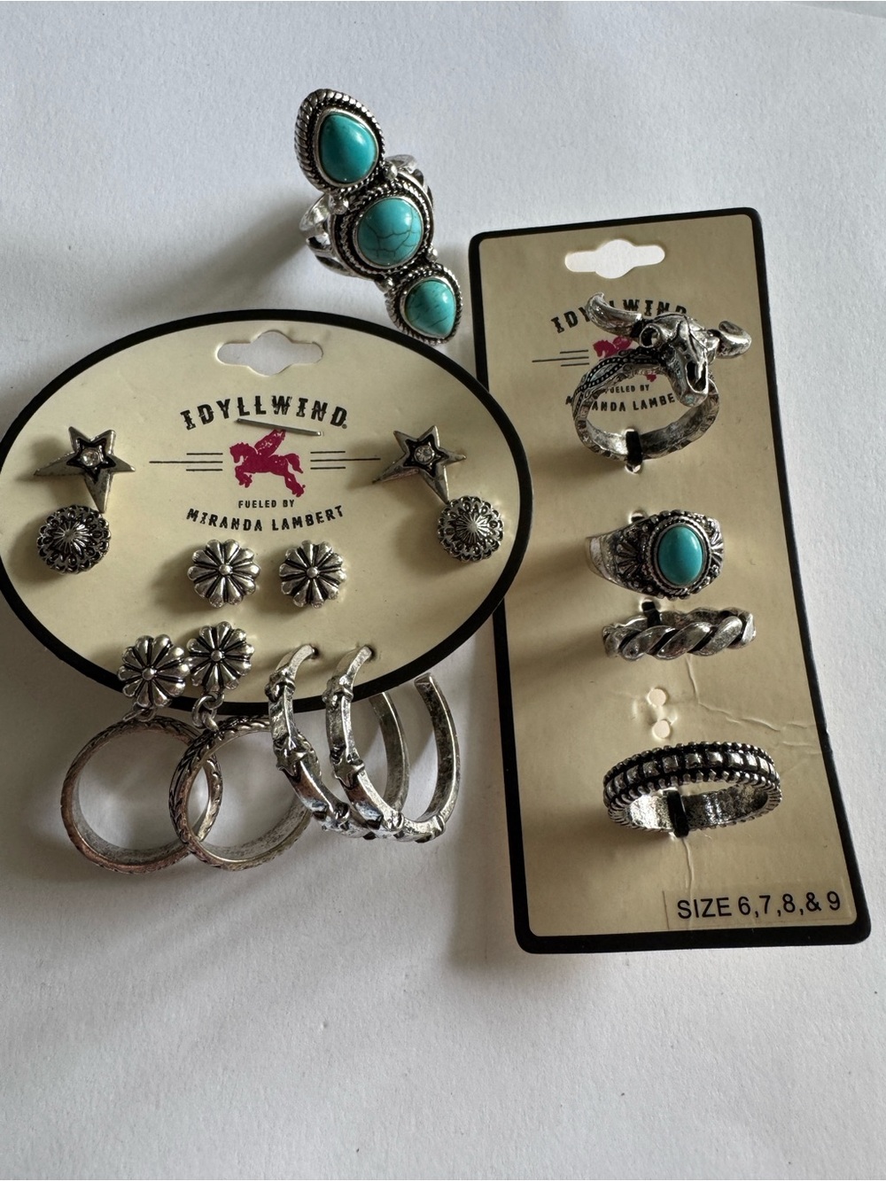 Idyllwind Silver-Tone Ring and Earring Set with Turquoise Accents